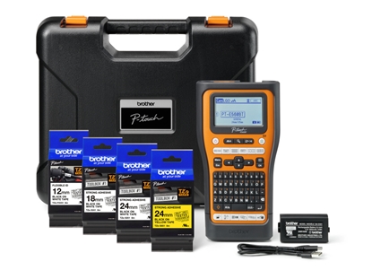 Изображение PT-E560BTSP4 profesionāls uzlīmju printeris (4lent,USB,BT,24mm,cauruļu apdruka,akumul,adapt,koferis)