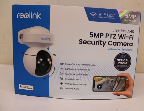 Picture of Reolink SALE OUT. E Series E540 Smart 5MP PTZ WiFi Camera with Motion Spotlights, White | | Smart WiFi Camera with Motion Spotlights | E Series E540 | 23 month(s) | PTZ | 5 MP | 2.8-8/F1.6 | IP65 | H.264 | Micro SD, Max. 256 GB | DEMO