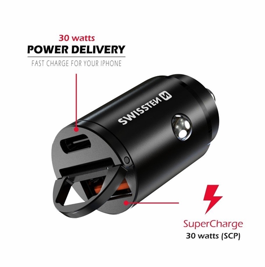 Picture of Swissten 30W Nano Metal Car Charger Adapter with 30W PD / SCP