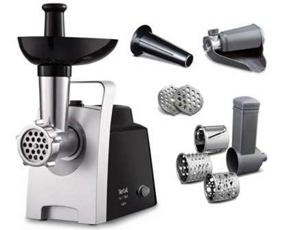 Attēls no TEFAL | Meat Grinder | NE109838 | Stainless Steel/Black | 1400 W | Number of speeds 1 | Throughput (kg/min) 1.7