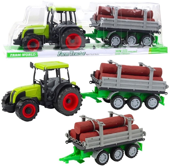 Изображение Traktor Rolniczy Farmerski Z Przyczep Do Drewna Kody Zielony 47cm EDUKAMP