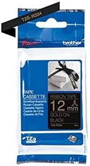 Изображение TZe-R334 dekor.auduma lente, ZELTS uz MELNU, 12mm x 4metri