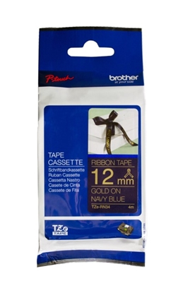 Picture of TZe-RN34 dekor.auduma lente, ZELTS uz TUMŠI ZILU, 12mm x 4metri