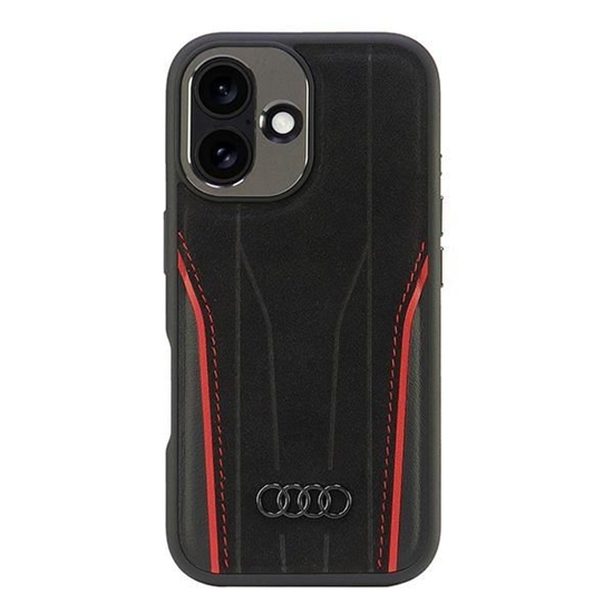 Picture of Audi Audi Genuine Leather MagSafe iPhone 16 6.1" black-red hardcase AU-TPUPCMIP16-R8/D3-RD