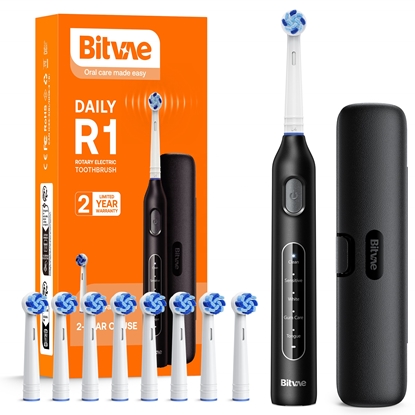 Изображение Bitvae R1 elektriskā zobu birste x8 birstes / ceļojumu maciņš / vads Black