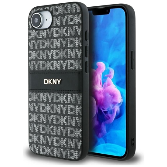 Picture of DKNY DKNY Repeat Texture Pattern with Tonal Stripe case for iPhone 16e - black