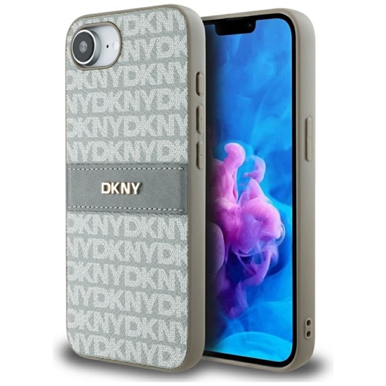 Picture of DKNY DKNY Repeat Texture Pattern with Tonal Stripe iPhone 16e Case - Beige