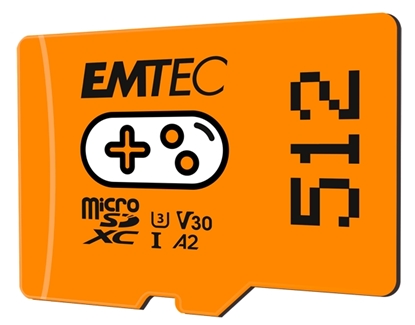 Изображение Emtec MicroSDXC 512GB UHSI U3 V30 A2 Gaming Orange