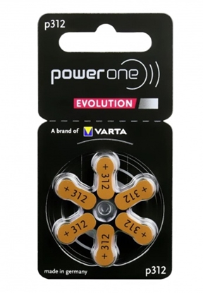 Attēls no Izmērs 312 | Dzirdes Aparāta baterijas Varta Power One Evolution Zn-Air PR41 iepakojumā 6 gb.