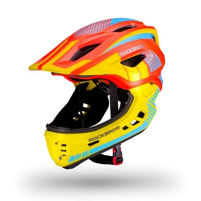 Picture of Rockbros Rockbros TT-32SOYB-M children's bicycle helmet with detachable chinbar, size M - yellow-orange