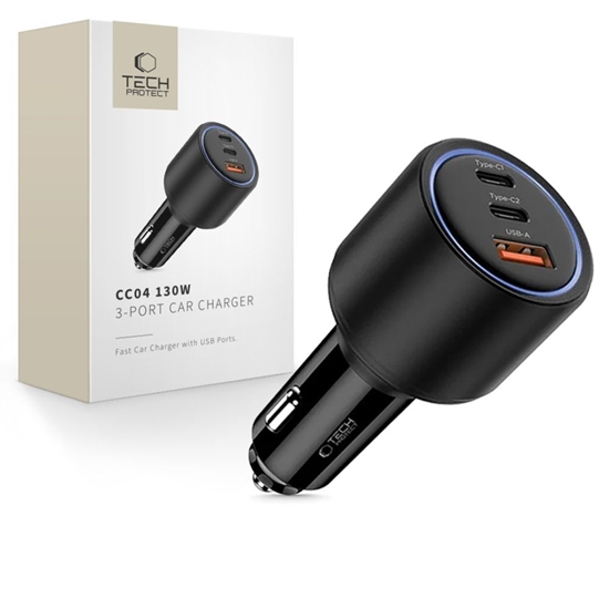 Picture of TECH-PROTECT CC04 3-PORT CAR CHARGER PD130W BLACK