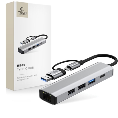 Attēls no TECH-PROTECT HB03 HUB ADAPTER 5IN1 TYPE-C + USB2.0 + USB3.0 + RJ45 SPACE GREY