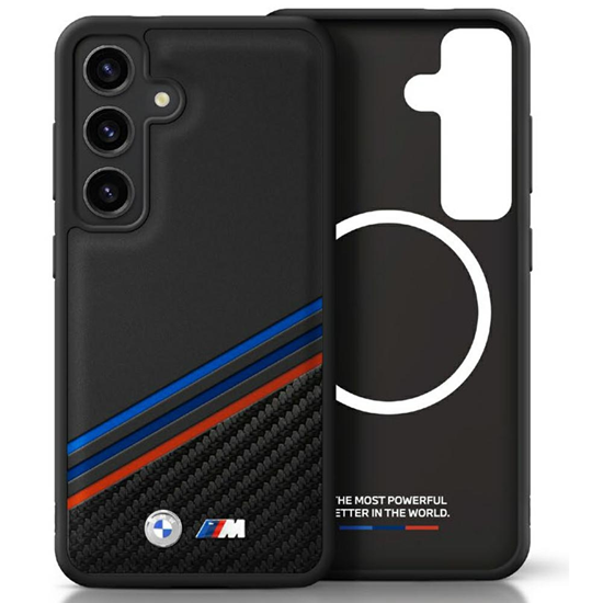 Picture of BMW Leather Tricolor Stripe with MagSafe Back Case for Samsung Galaxy S25
