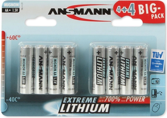 Изображение 4+4 Ansmann Extreme Lithium AA Mignon LR 6 Big Pack