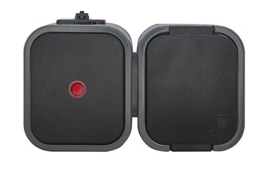 Picture of Abex Gniazdo pojedyncze natynkowe 2P+Z bryzgoodporne + cznik podwietlany IP44 szary czarny