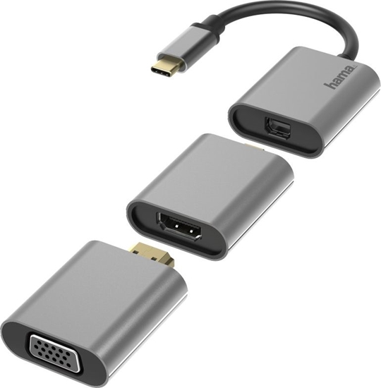 Изображение Adapter USB Hama Premium USB-C - DisplayPort Mini + HDMI + VGA Szary  (002003060000)