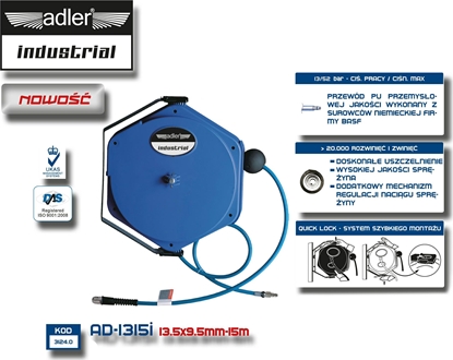 Attēls no Adler ADLER PRZEWÓD / W PNEUMATYCZNY PU 13,5x9,5mmx1 ZWIJAK MAR3124.0