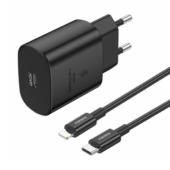 Picture of adowarka Foneng adowarka sieciowa EU51 USB-C 25W + kabel USB-C - Lightning (czarna)