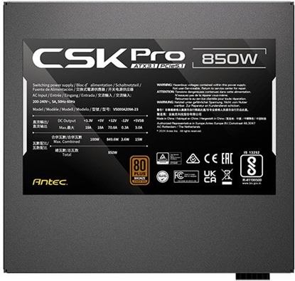 Изображение Antec Netzteil CSK 850  PRO EC 80+B  850W  ATX3.1/GEN5.1  BK retail