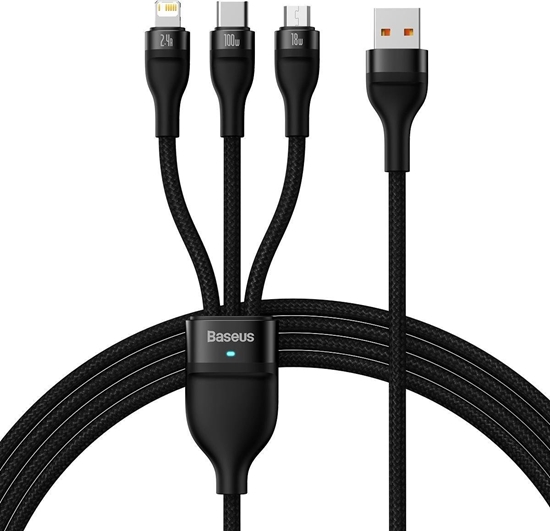 Изображение Baseus Flash Series 3-in-1 USB Cable USB-C + micro USB + Lightning 100W 1.2m / black