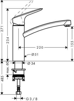 Picture of Bateria kuchenna Hansgrohe Logis M31 stojca chrom (71832000)