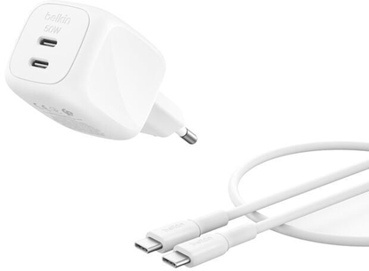 Attēls no Belkin Ladegerät Dual USB-C 50W PD PPS+1m Kabel  WCH019kq1MWH-B6