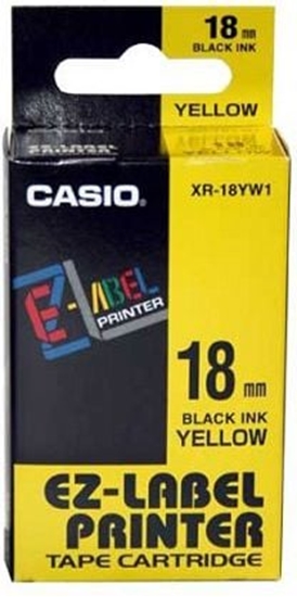 Picture of Casio Tama XR-18YW1, czarny druk/óty podkad, nielaminowany, 8m, 18mm