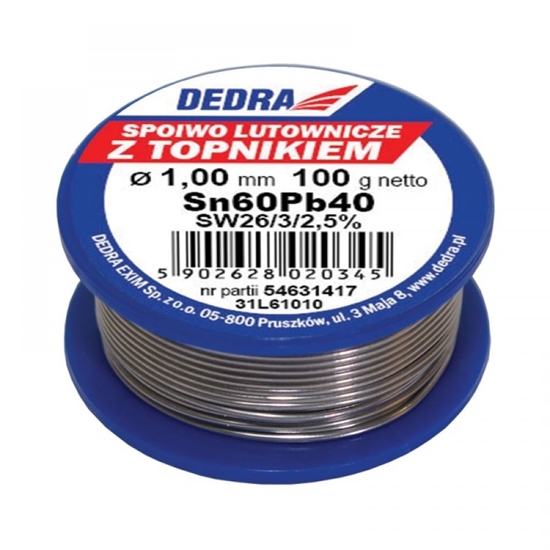Изображение Dedra Lut z topnikiem Pb60Sn40 1mm 100g na szpuli - 31L61010
