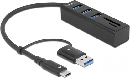 Picture of Delock 3 Port USB 3.2 Gen 1 Hub + SD and Micro SD Card Reader with USB Type-C™ or USB Type-A connector