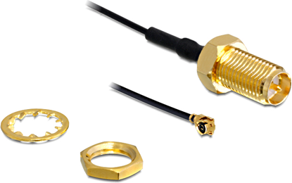 Picture of Delock Antenna Cable RP-SMA jack bulkhead to I-PEX Inc., MHF® I plug 1.13 20 cm thread length 10 mm 6 GHz