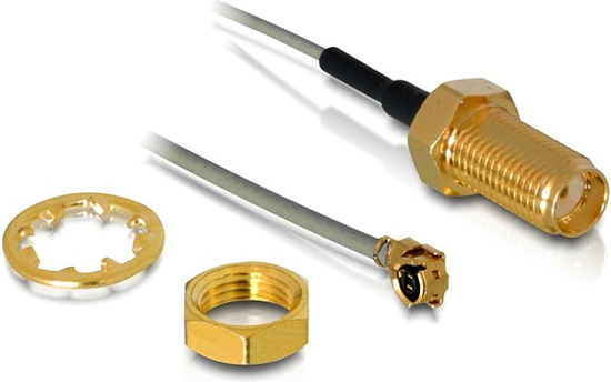 Picture of Delock Antenna Cable SMA jack bulkhead to I-PEX Inc., MHF® I plug 1.13 20 cm thread length 10 mm