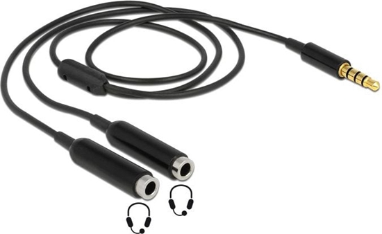 Изображение Delock Cable audio splitter stereo jack male 3.5 mm 4 pin > 2 x stereo jack female 3.5 mm 4 pin 25 cm