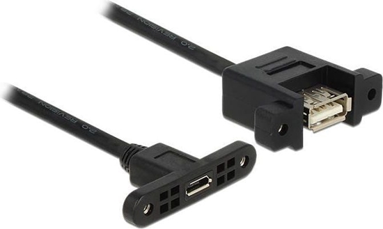 Изображение Delock Cable USB 2.0 Micro-B female panel-mount > USB 2.0 Type-A female panel-mount 25 cm
