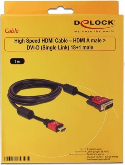 Изображение Delock HDMI zu DVI 24+1 Kabel bidirektional 3 m