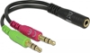 Picture of Delock Headset Adapter 1 x 3.5 mm 4 pin Stereo jack female > 2 x 3.5 mm 3 pin Stereo jack male (CTIA pin assignment)