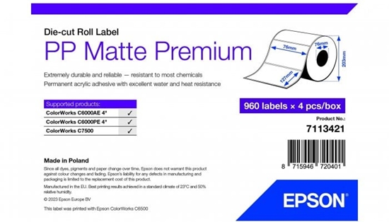 Picture of Epson PP MATTE LABEL PREM DIE-CUT/ROLL 76X127MM 960 LABELS