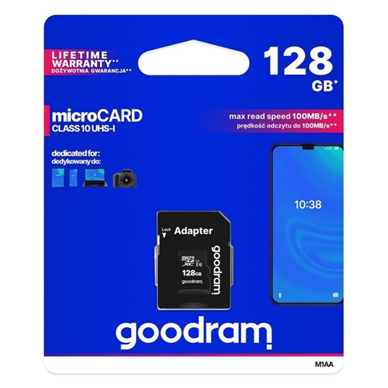 Picture of Goodram Goodram Microcard 128 GB micro SD XC UHS-I class 10 memory card, SD adapter (M1AA-01280R12)