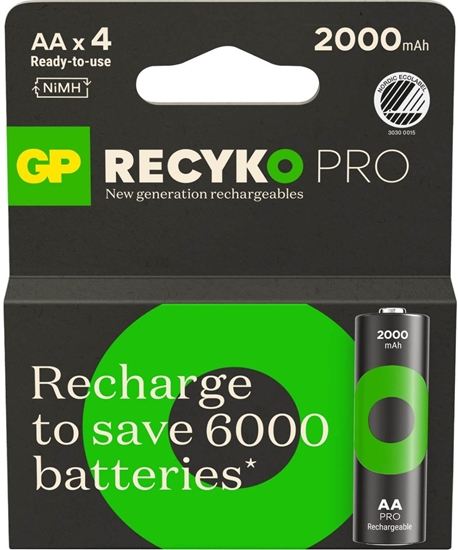 Picture of GP GP ReCyko Pro Rechargeable Battery, Size AA, 2000 mAh, 4-pack