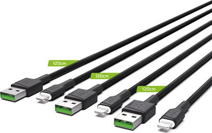 Изображение Green Cell GC Ray Cable Set 3x USB - Lightning with the LED Diode Fast Charging 1.2m