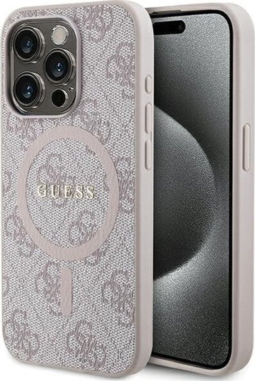 Picture of Guess GUHMP15XG4GFRP iPhone 15 Pro Max 6.7" róowy/pink hardcase 4G Collection Leather Metal Logo MagSafe
