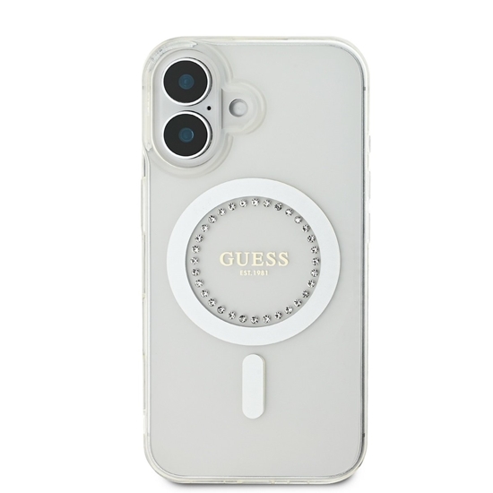 Picture of Guess IML Rhinestones Ring MagSafe Case for iPhone 16 / White