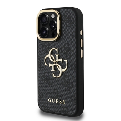 Изображение Guess PU 4G Metal Logo Stand Camera Frame Case for iPhone 15 Pro / Black
