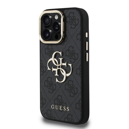 Изображение Guess PU 4G Metal Logo Stand Camera Frame Case for iPhone 16 Pro / Black