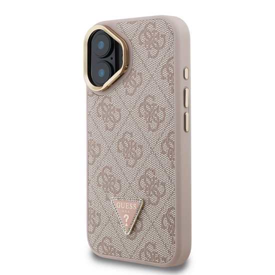 Picture of Guess PU 4G Strass Triangle Logo Stand Camera Frame MagSafe Case for iPhone 16 / Pink