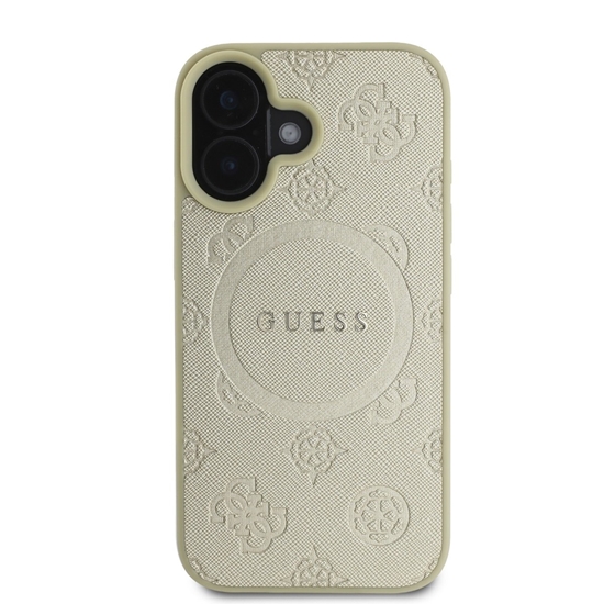 Picture of Guess Saffiano Peony Stamp MagSafe Case for iPhone 16 / Gold