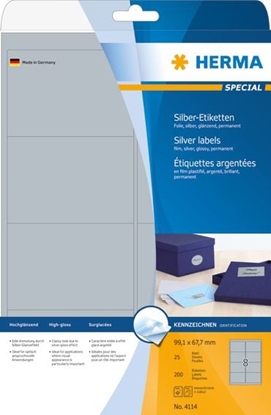 Изображение Herma Etykiety foliowe 4114, A4, 99.1 x 67.7 mm, folia srebrna byszczca, 200 szt (4114)