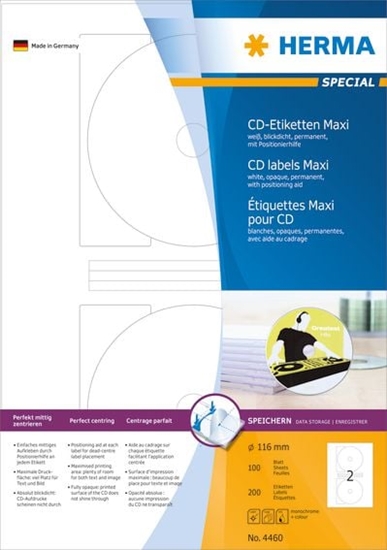 Picture of Herma CD-Etik. Maxi A4 weiß 116 mm Papier opak  200 St.