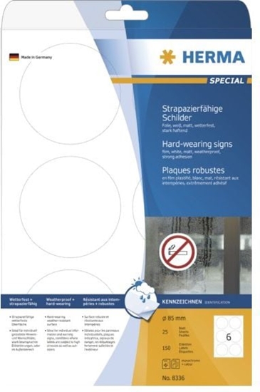 Picture of Herma Etykiety samoprzylepne z folii poliestrowej okrge 8336, A4, Ø 85 mm, folia matowa biaa, 150 szt (8336)