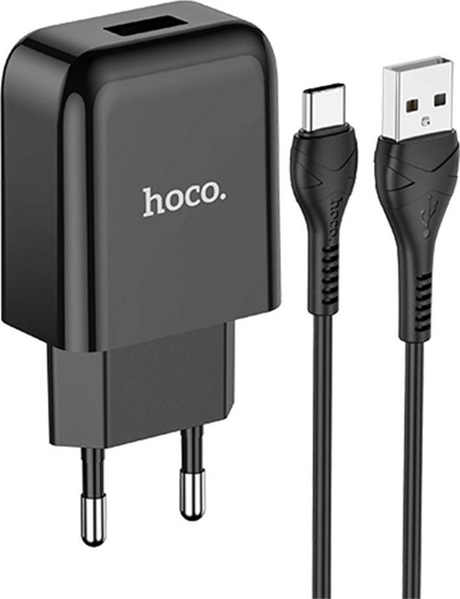 Picture of Kabel USB adowarka Sieciowa 2.1A + Kabel USB-USB-C Hoco N2 czarna