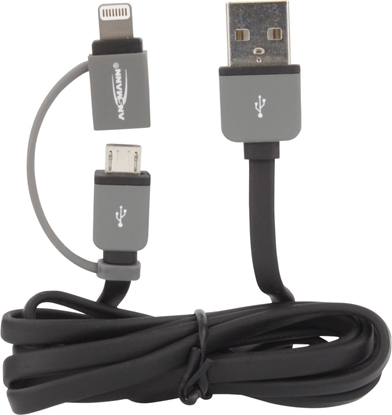 Attēls no Kabel USB Ansmann USB-A - microUSB + Lightning 1 m Szary (1700-0037)